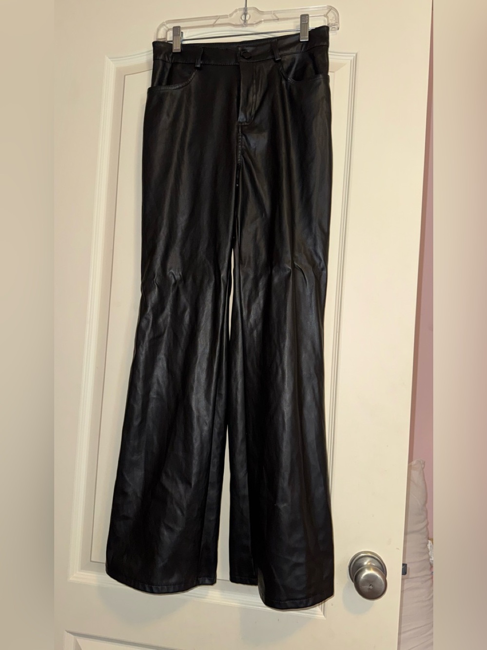 SHEIN Black Faux Leather Wide-Leg Pants